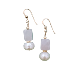 Rose Quartz and Pearl Dangle Earrings with Gold Filled Earwires for pierced ears