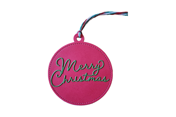 Red Round Merry Christmas Tag Handmade by GEM Designs, LLC