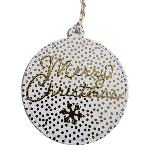 Opulence Round Gift Tag with Merry Christmas and a snowflake in gold foil