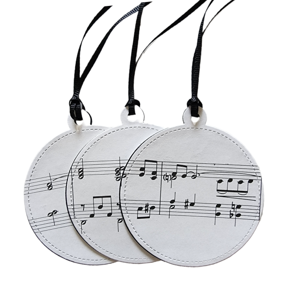 Round Music Tags with Black Ribbon