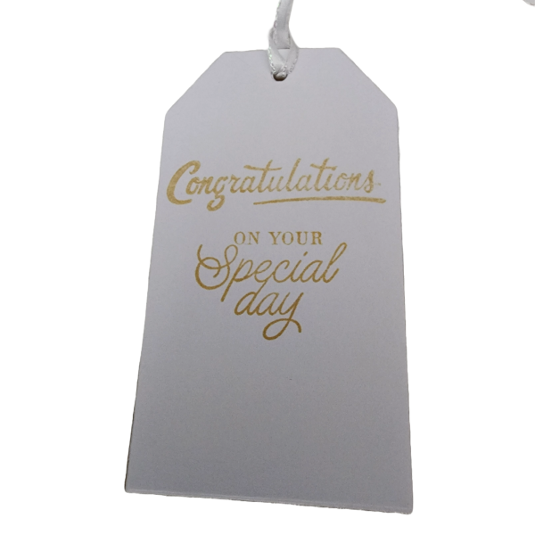 Back of Wedding Cake Handmade Gift Tag with Congratulations on Your Special Day