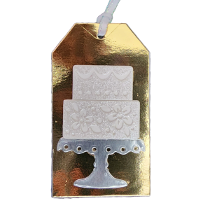 Wedding Cake Gift Tag made of gold foil and a little sparkle