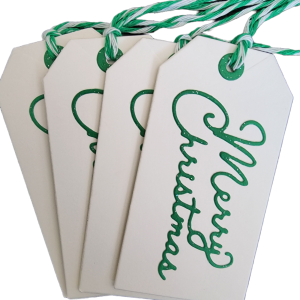 Merry Christmas Tags written in script with sparkle