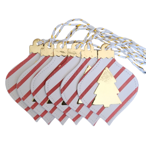 Red striped christmas bell with gold foil tree