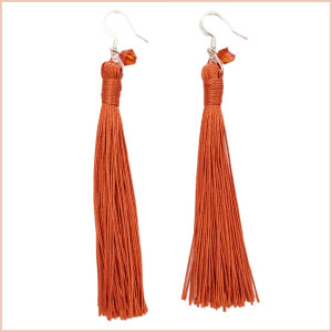 Orange tassel earrings with orange crystal bead accent